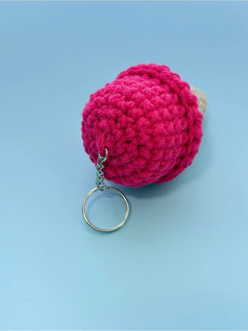 Handmade Fuchsia Pink Crochet Ice Cream Cone Keychain for Kids